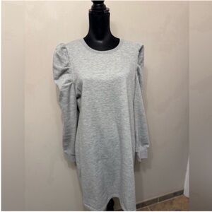 Rebecca Mincoff Women’s Puff Sleeve Sweatshirt Dress - Light Heather Gray XL